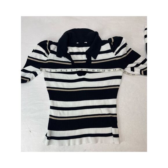 Striped Puff Sleeved Sweater Rayon Blend Stripes Juniors Size 7-9 (Women Small) - Picture 4 of 6